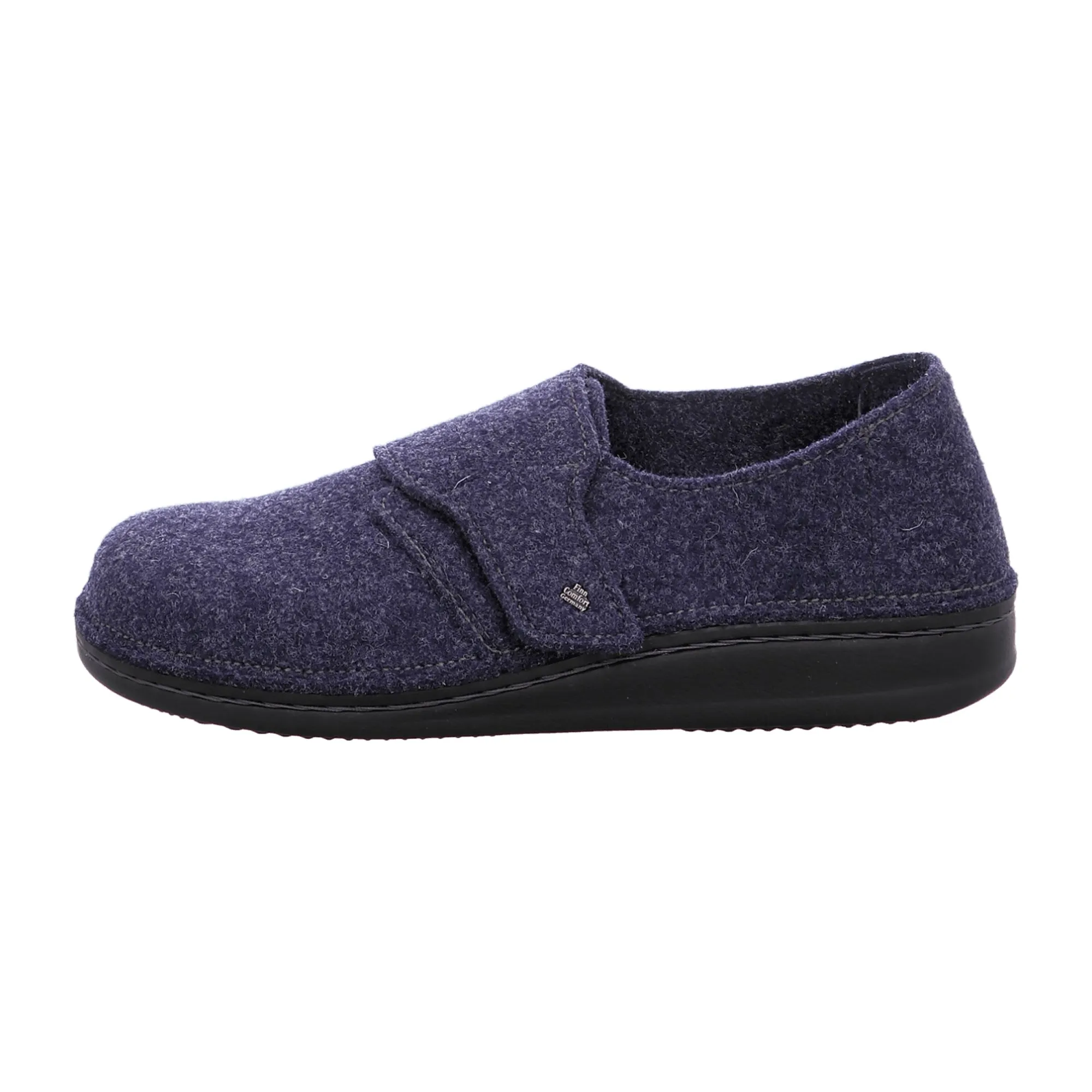 Finn Comfort Filzmoos Men's Comfort Slippers - Dark Blue Wool Felt, Closed Toe House Shoes with Removable Insole