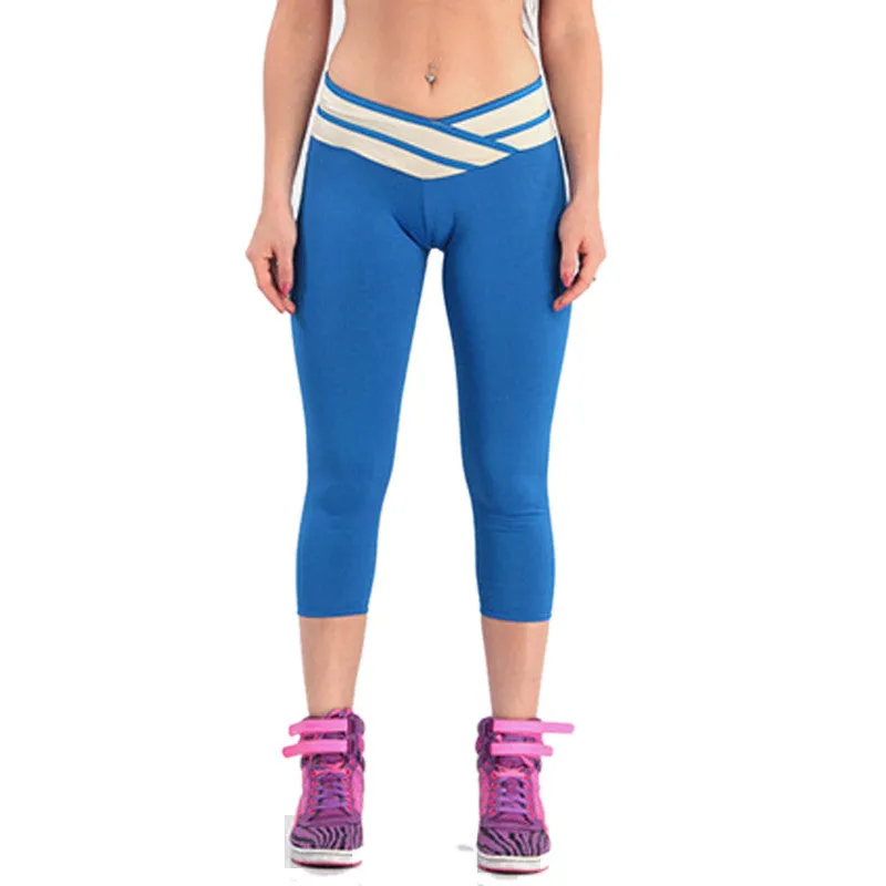 Fitness Fashion Pants Women Solid Stretch Cropped Leggings S-XLSM6