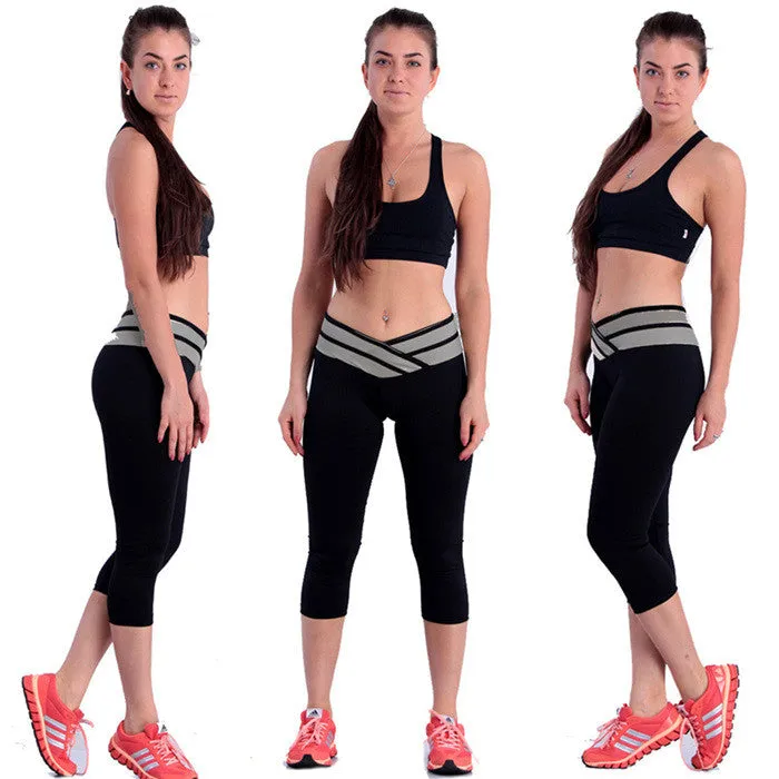 Fitness Fashion Pants Women Solid Stretch Cropped Leggings S-XLSM6