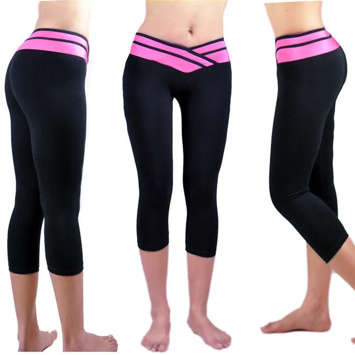 Fitness Fashion Pants Women Solid Stretch Cropped Leggings S-XLSM6