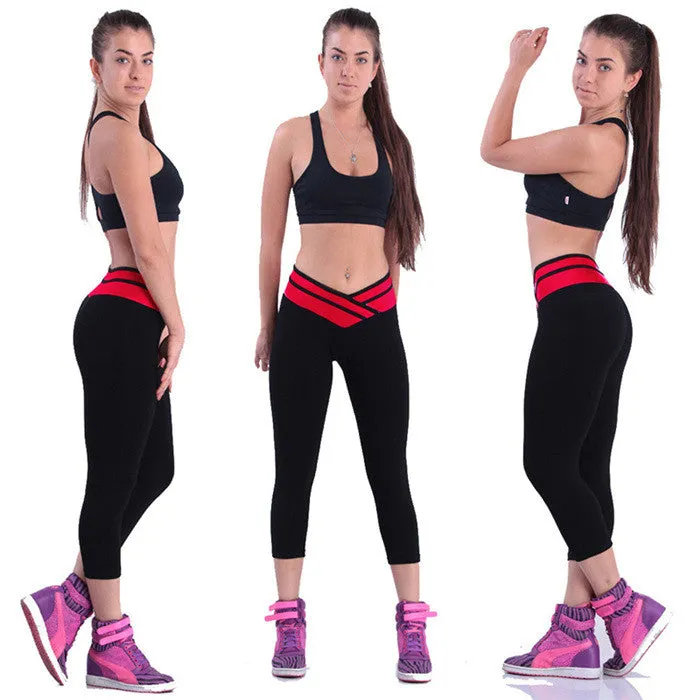 Fitness Fashion Pants Women Solid Stretch Cropped Leggings S-XLSM6