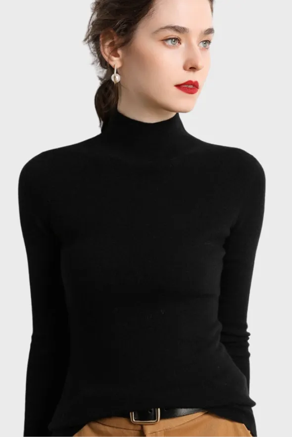 Fitted Mock-Neck Merino Sweater