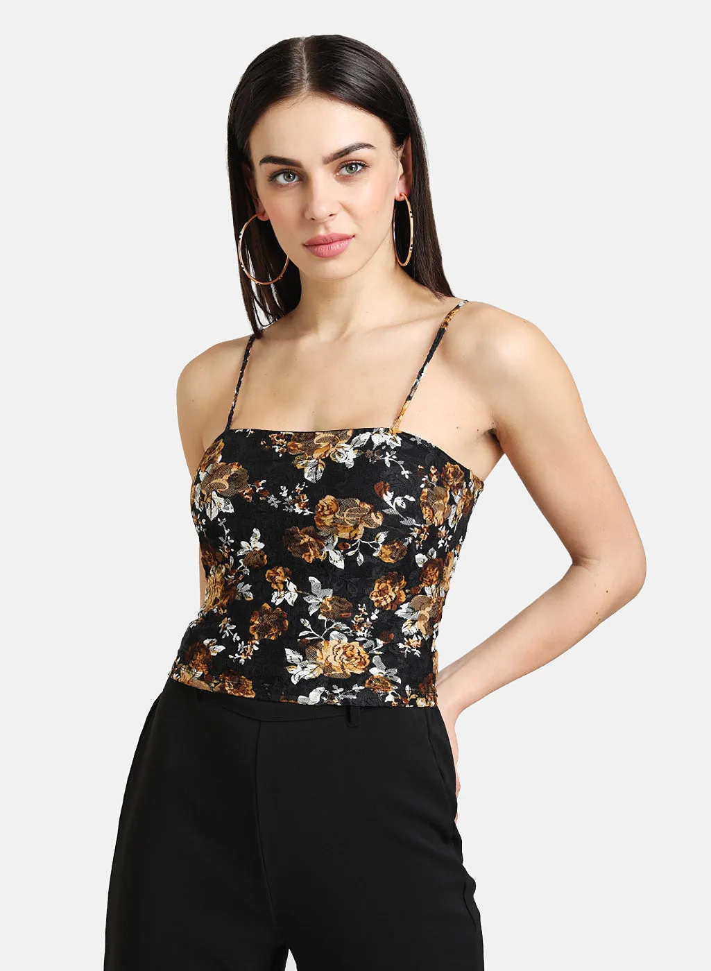 Floral Print Lace Crop Top