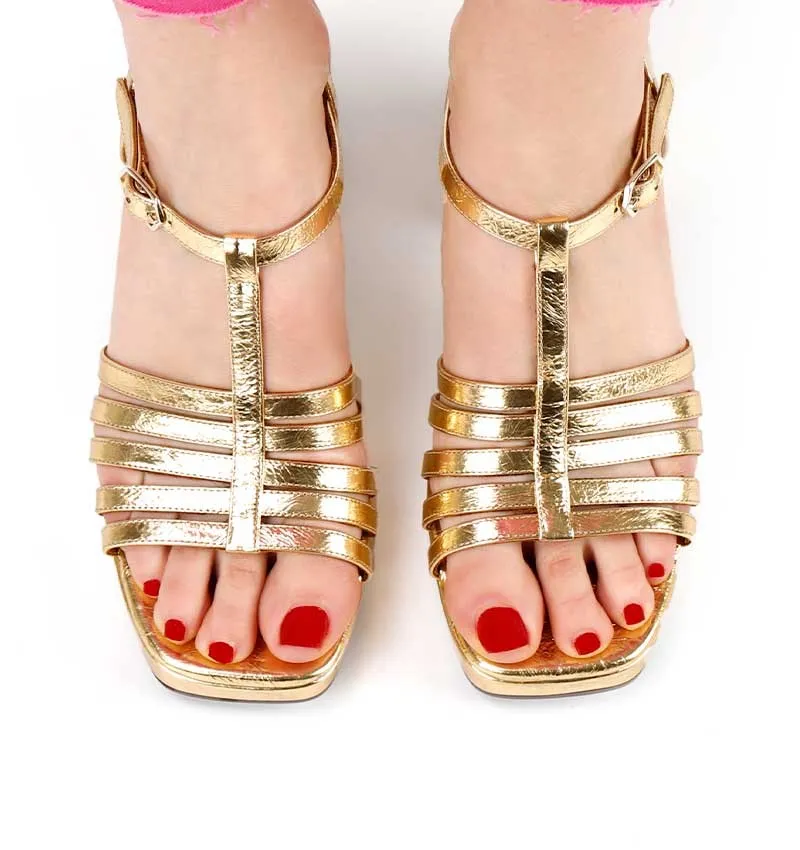 Genial Gold T-Strap Platform