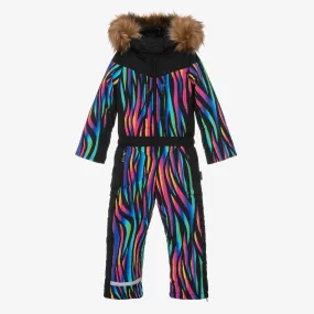 Girls Black Multicolour Stripe Snowsuit