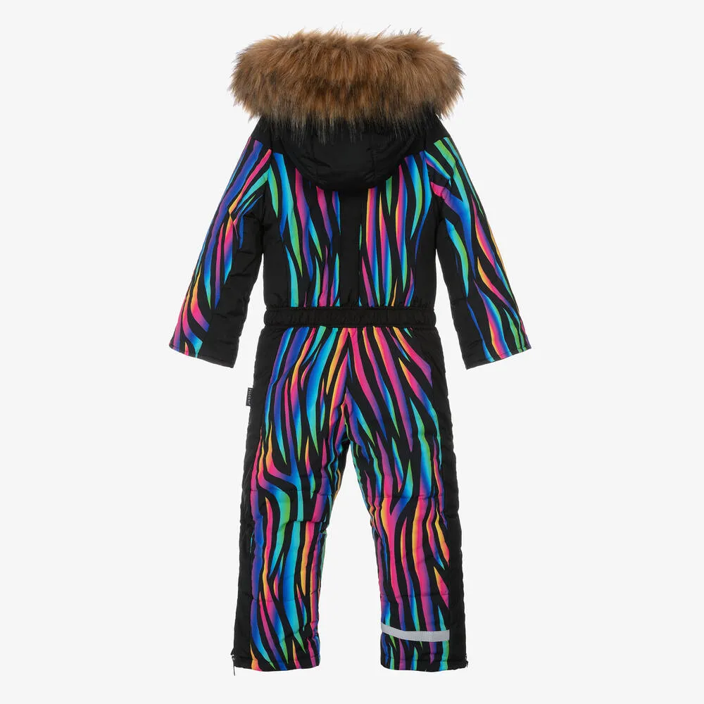 Girls Black Multicolour Stripe Snowsuit