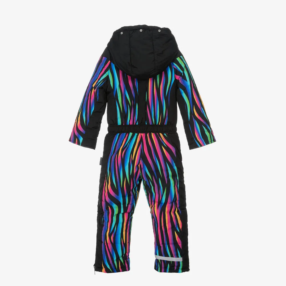 Girls Black Multicolour Stripe Snowsuit