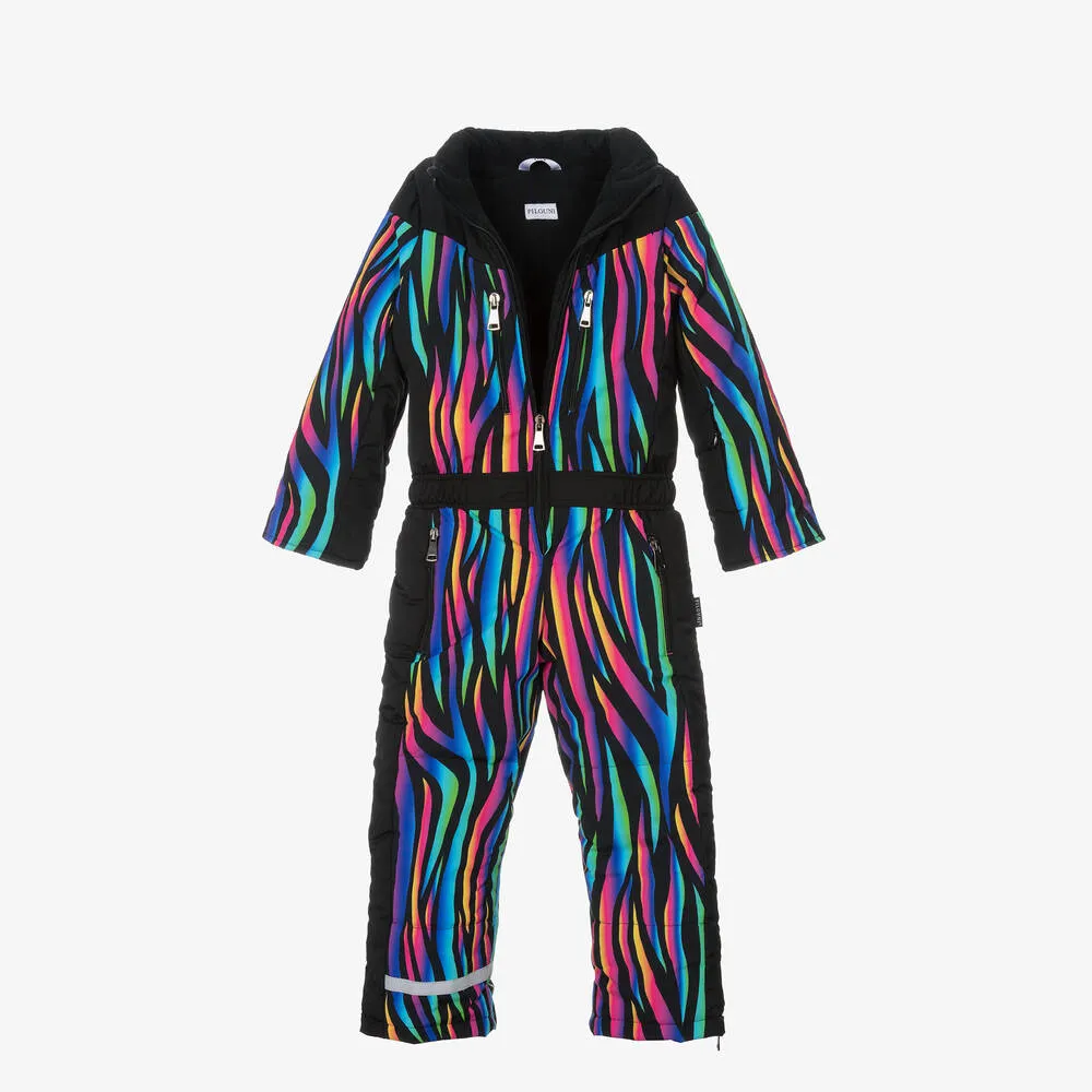 Girls Black Multicolour Stripe Snowsuit