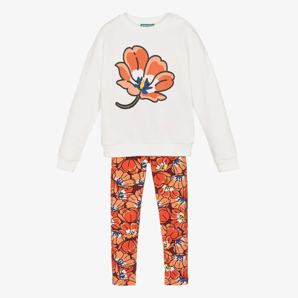 Girls Ivory Boke Flower Leggings Set