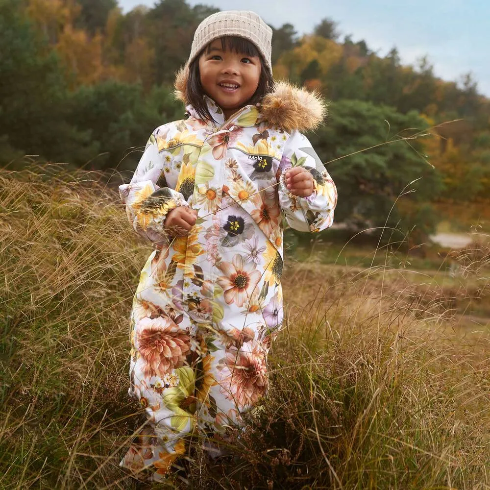 Girls Pink Floral Waterproof Snowsuit