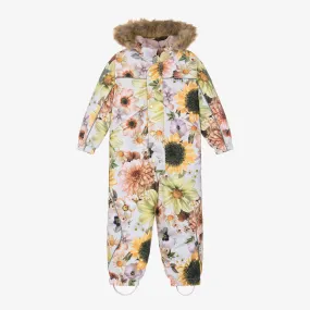 Girls Pink Floral Waterproof Snowsuit