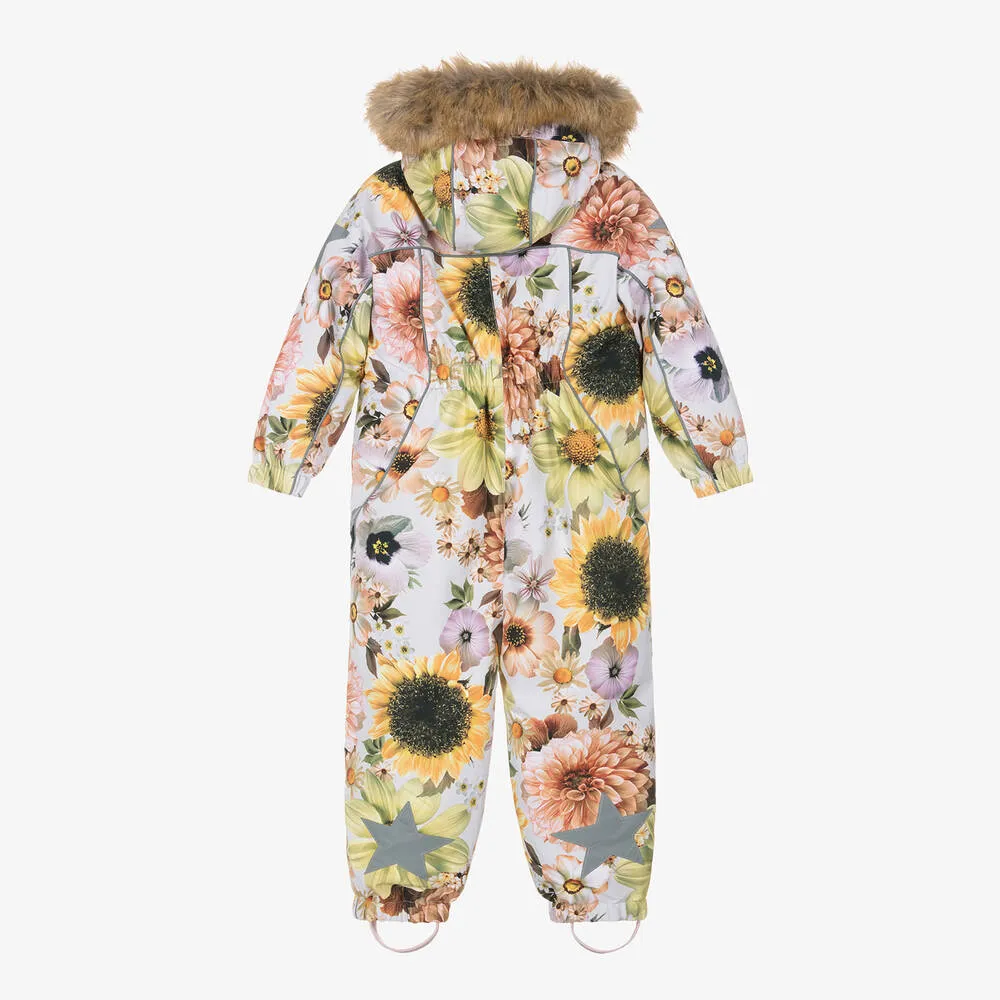 Girls Pink Floral Waterproof Snowsuit