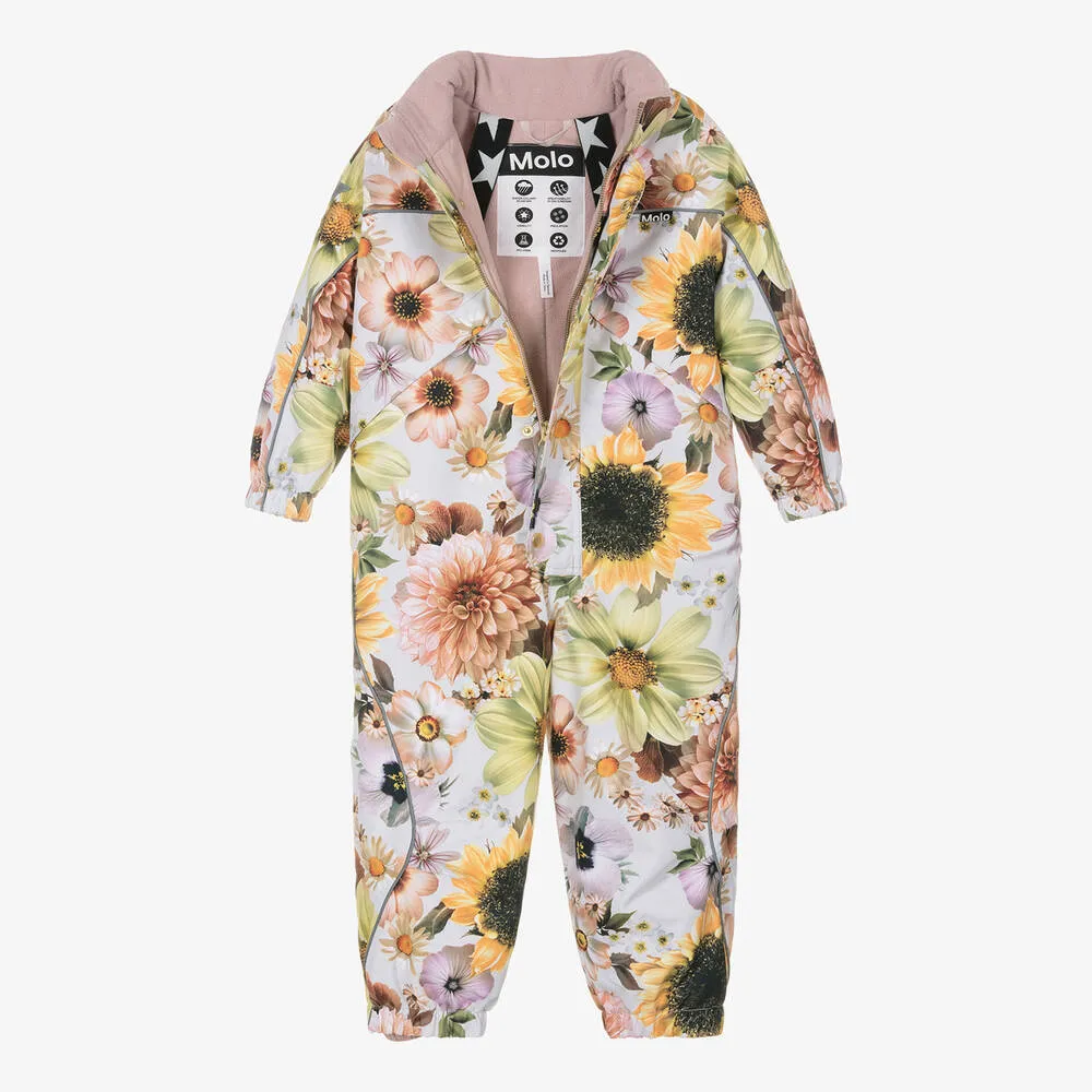 Girls Pink Floral Waterproof Snowsuit