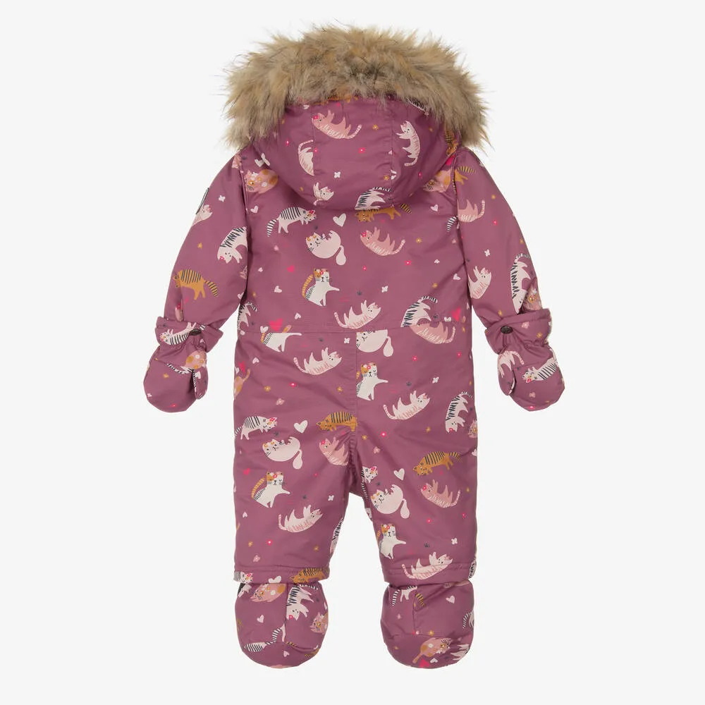 Girls Purple & Pink Cat Snowsuit Set