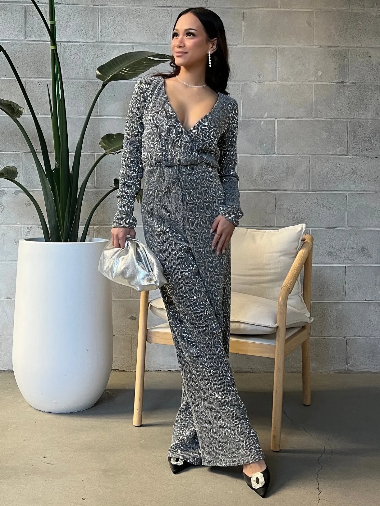 GLAMOROUS Sequin V-Neck Jumpsuit