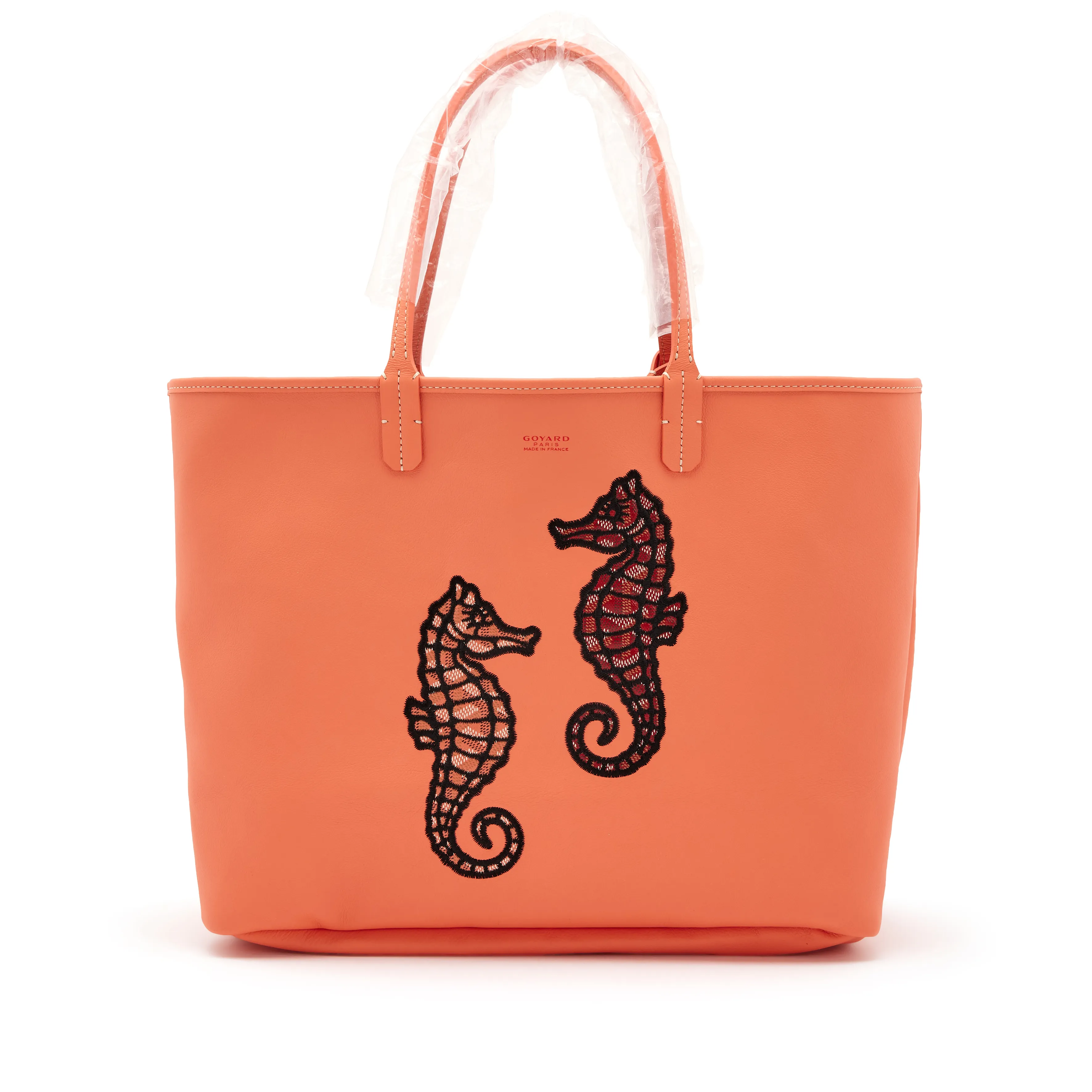 Goyard Limited Edition Coral Pink Goyardine Canvas and Chevroches Calfskin Reversible Seahorse Embroidery Anjou PM Tote, 2024