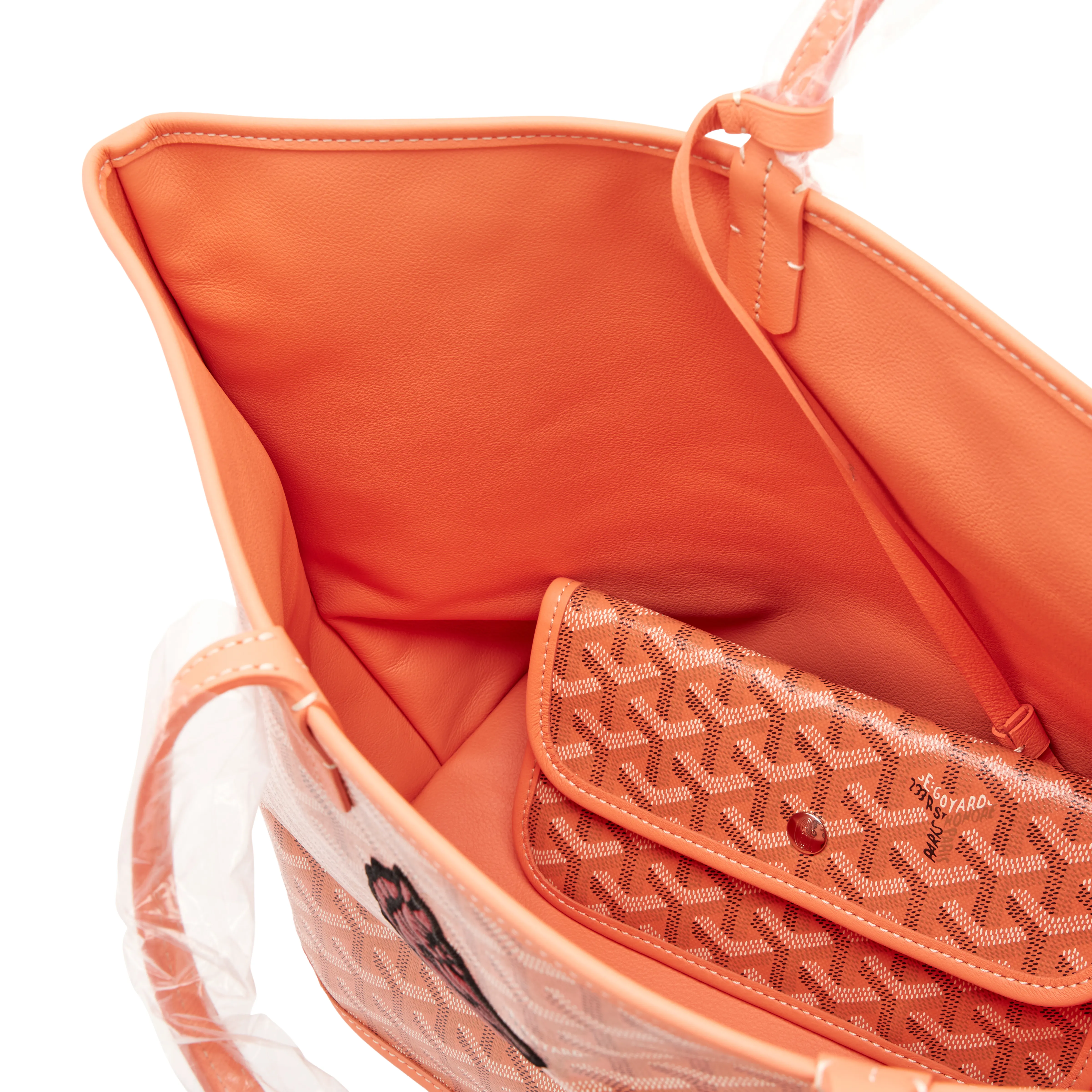 Goyard Limited Edition Coral Pink Goyardine Canvas and Chevroches Calfskin Reversible Seahorse Embroidery Anjou PM Tote, 2024