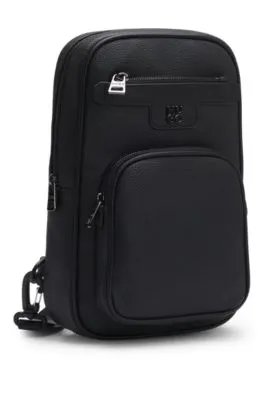 Grained mono-strap backpack with stacked logo