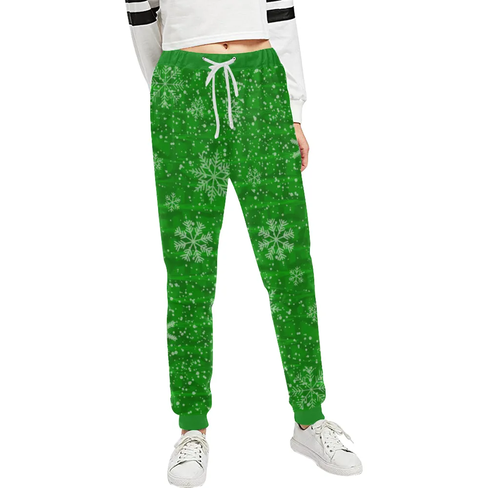 Green Holiday Snowflake Women's All Over Print Jogger Sweatpants