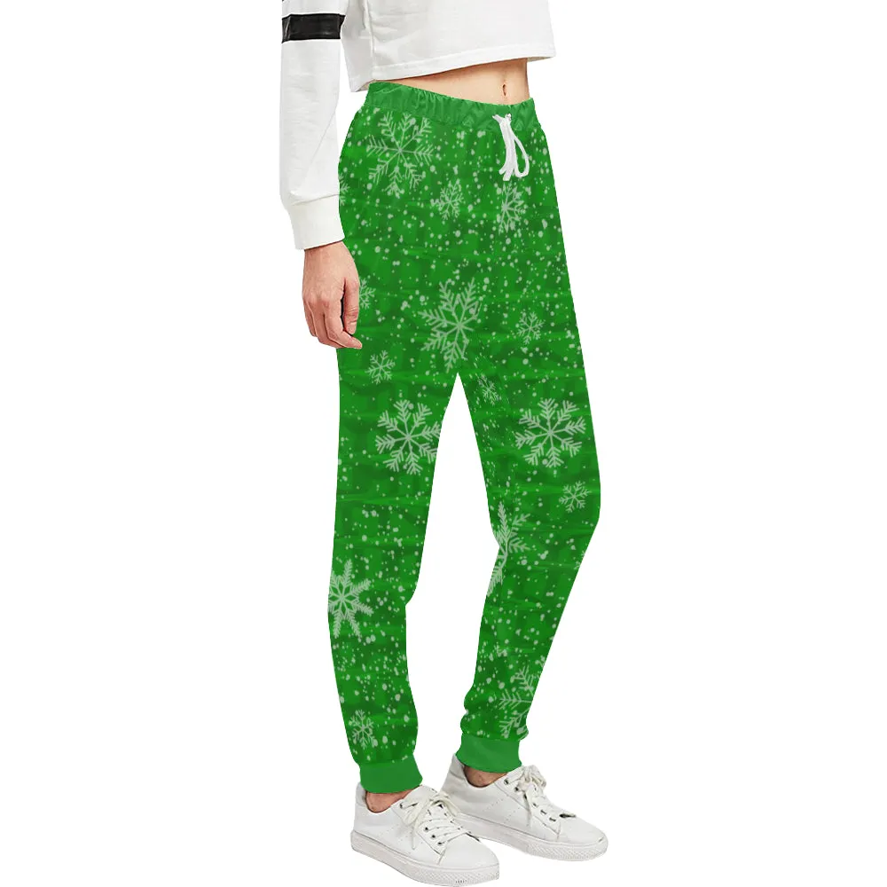 Green Holiday Snowflake Women's All Over Print Jogger Sweatpants