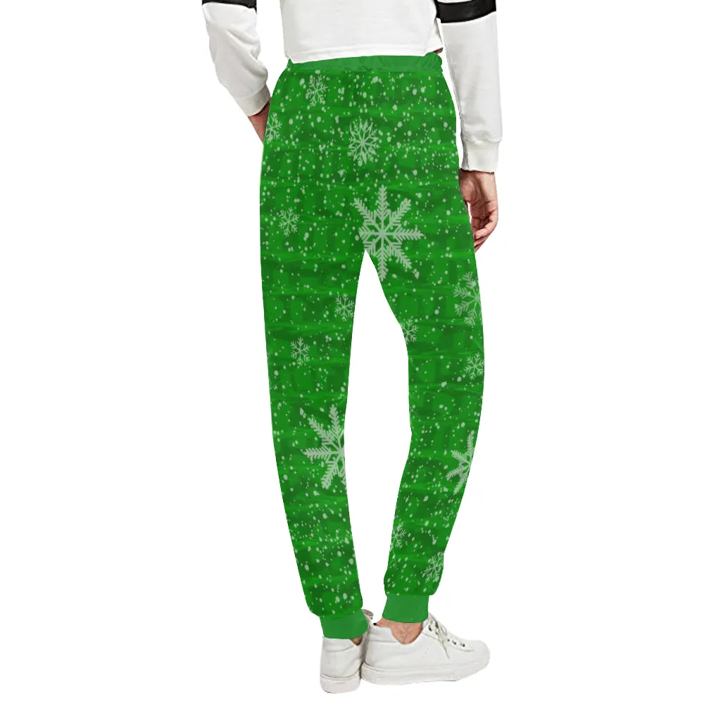 Green Holiday Snowflake Women's All Over Print Jogger Sweatpants