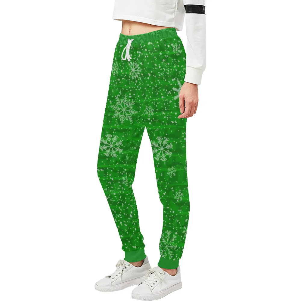 Green Holiday Snowflake Women's All Over Print Jogger Sweatpants