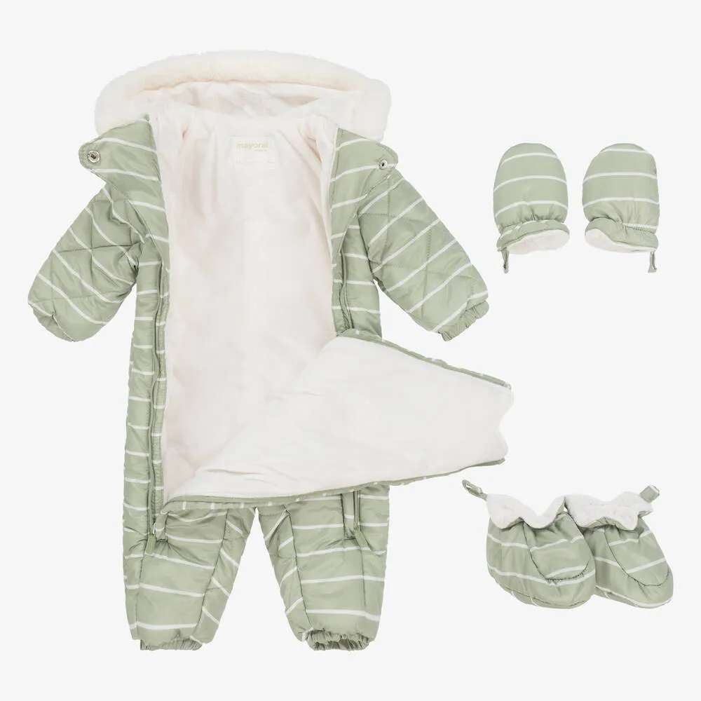 Green Stripe Padded Baby Snowsuit