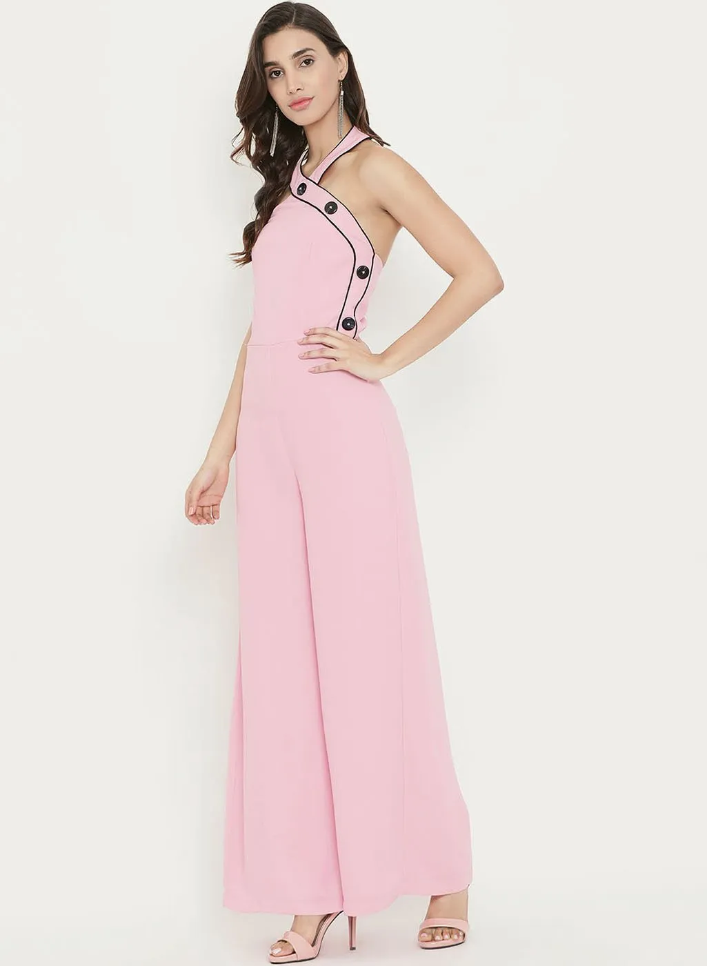 Halter Neck Jumpsuit With Asymmetric Placket