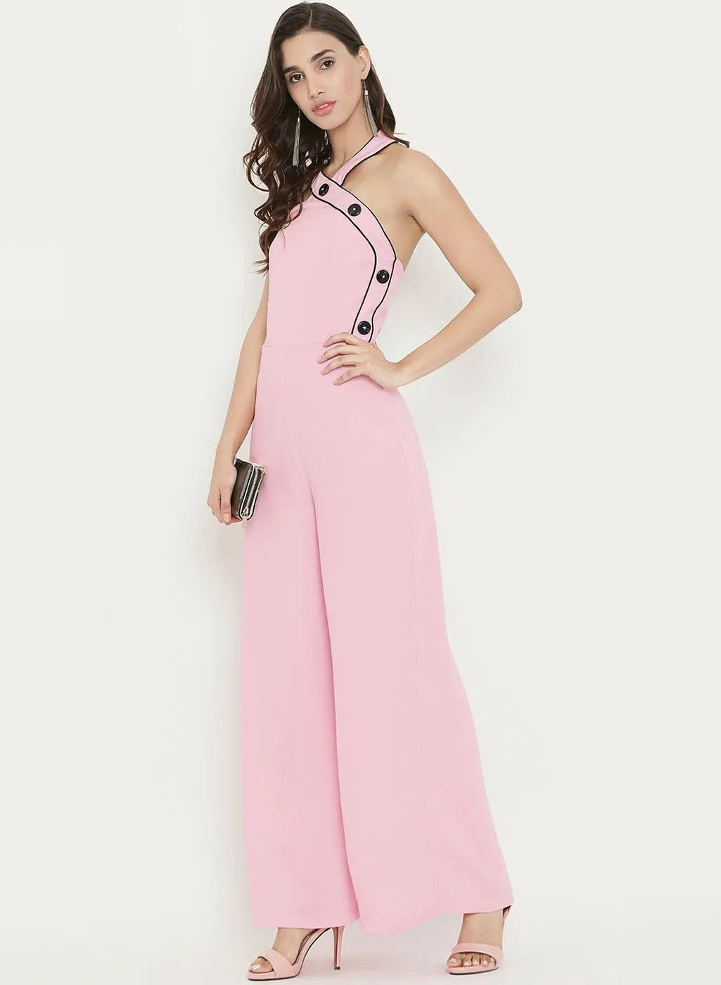 Halter Neck Jumpsuit With Asymmetric Placket