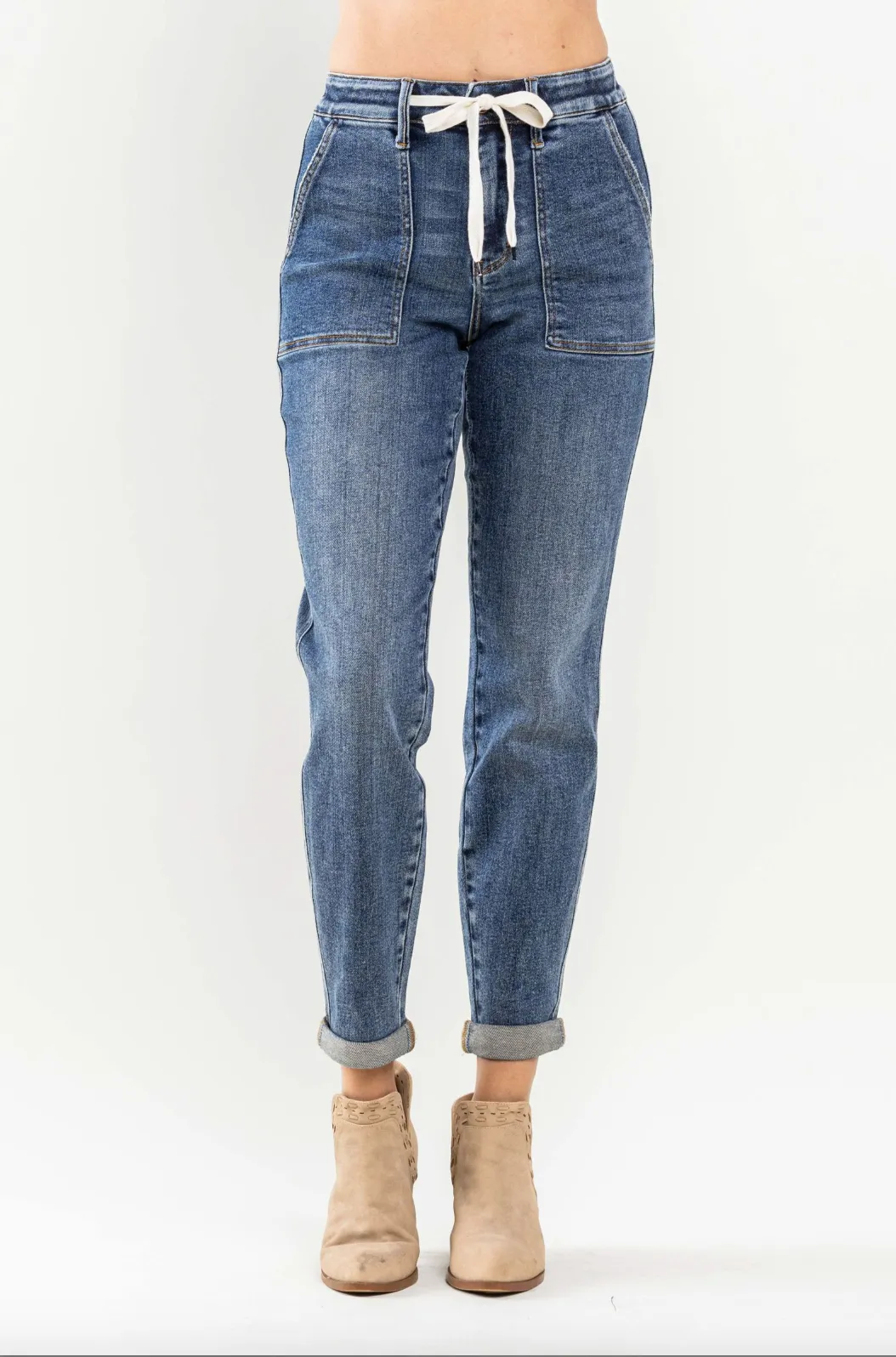 Judy Blue Medium Wash Cuffed Denim Joggers