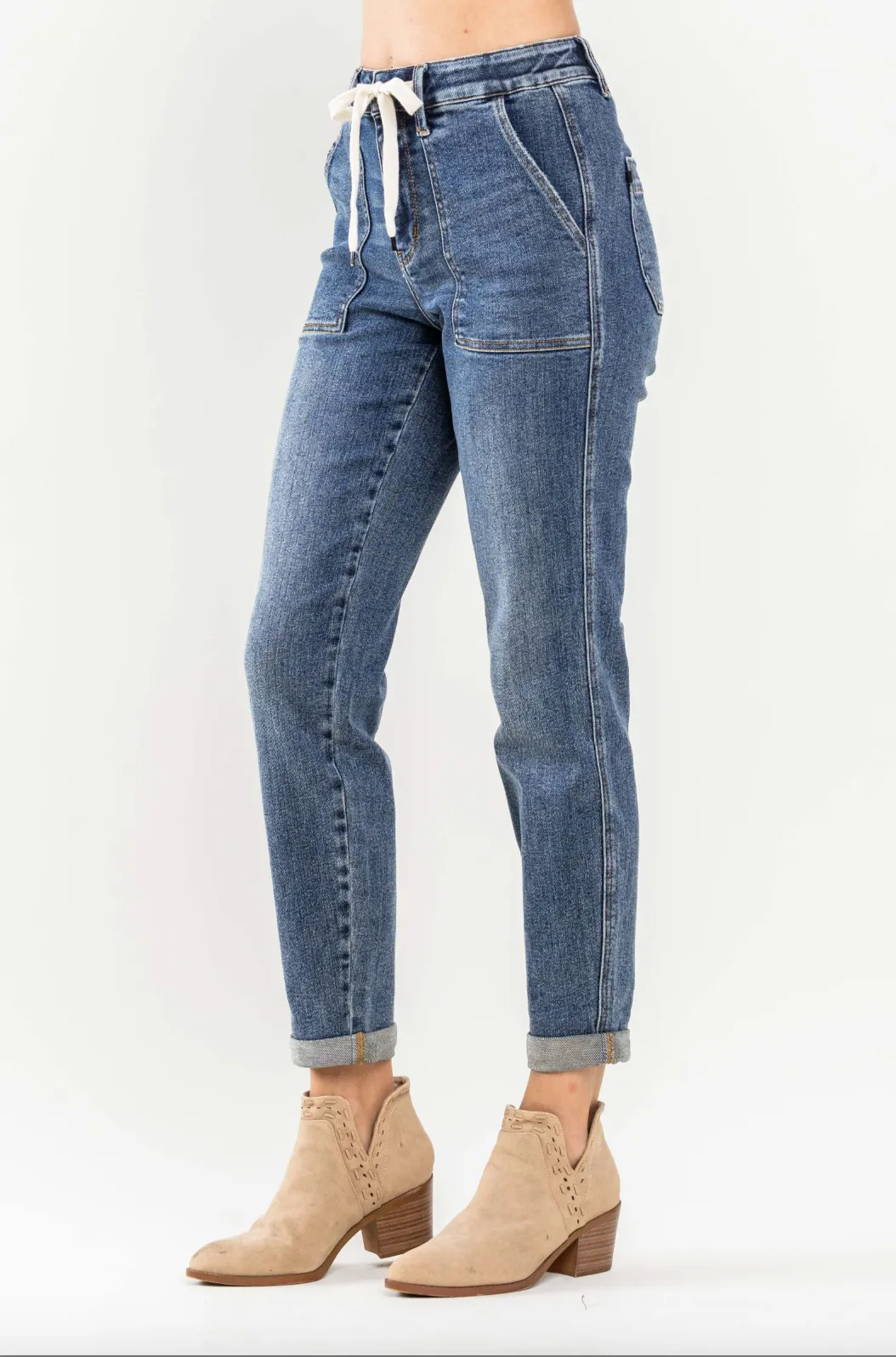 Judy Blue Medium Wash Cuffed Denim Joggers