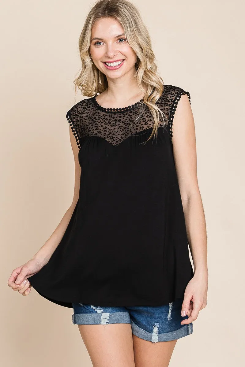 Just a Flirt Lace Detail Tank - Black