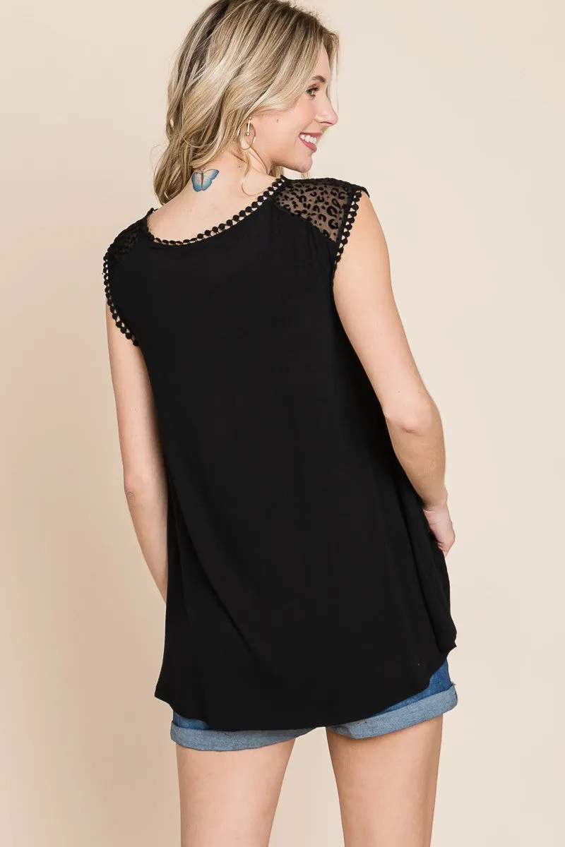 Just a Flirt Lace Detail Tank - Black