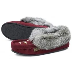 Laurentian Chief Fur Burgundy Slipper Black Sole - A One Clothing