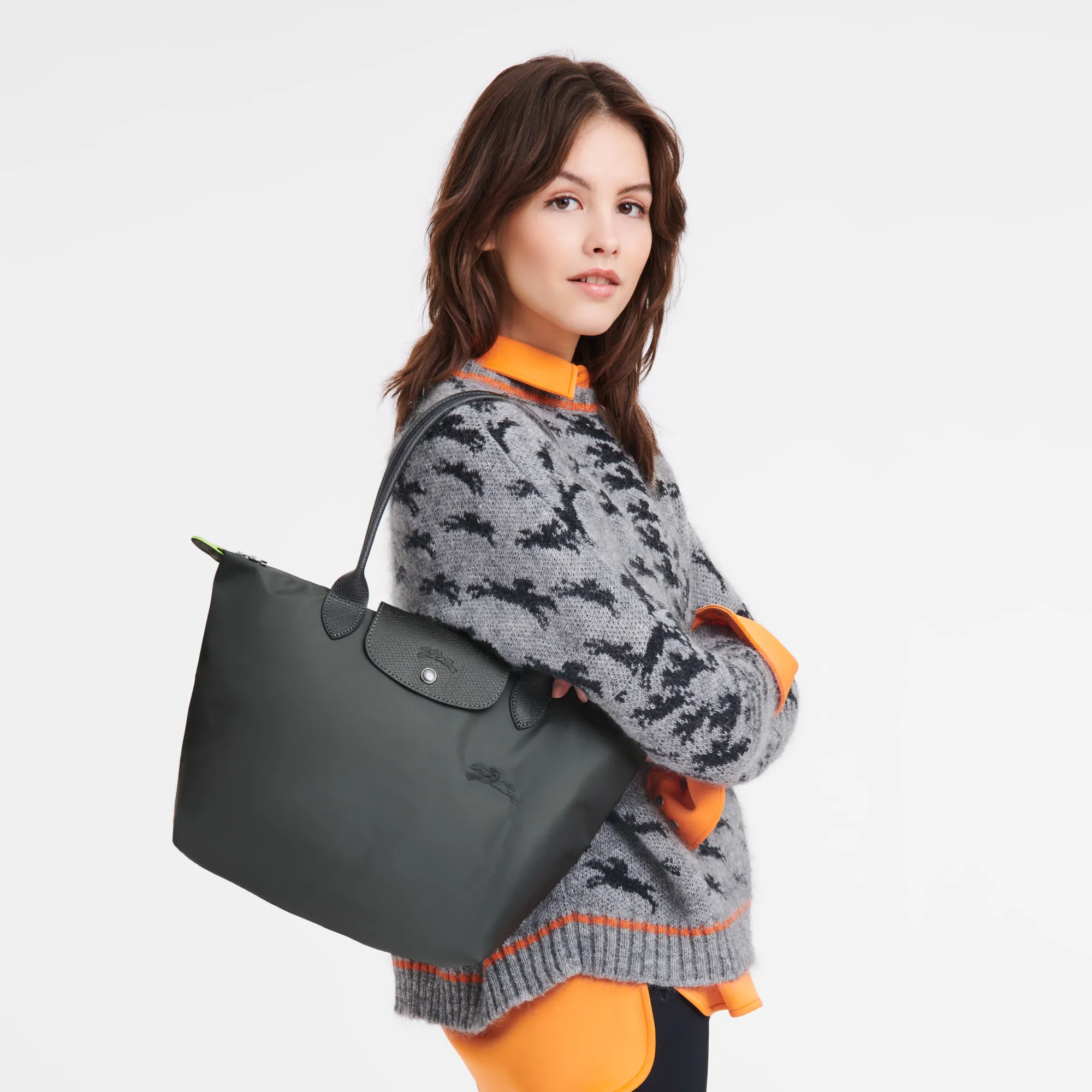 Le Pliage Green M Tote bag Graphite - Recycled canvas