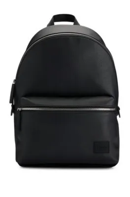 Logo-patch backpack in grained faux leather