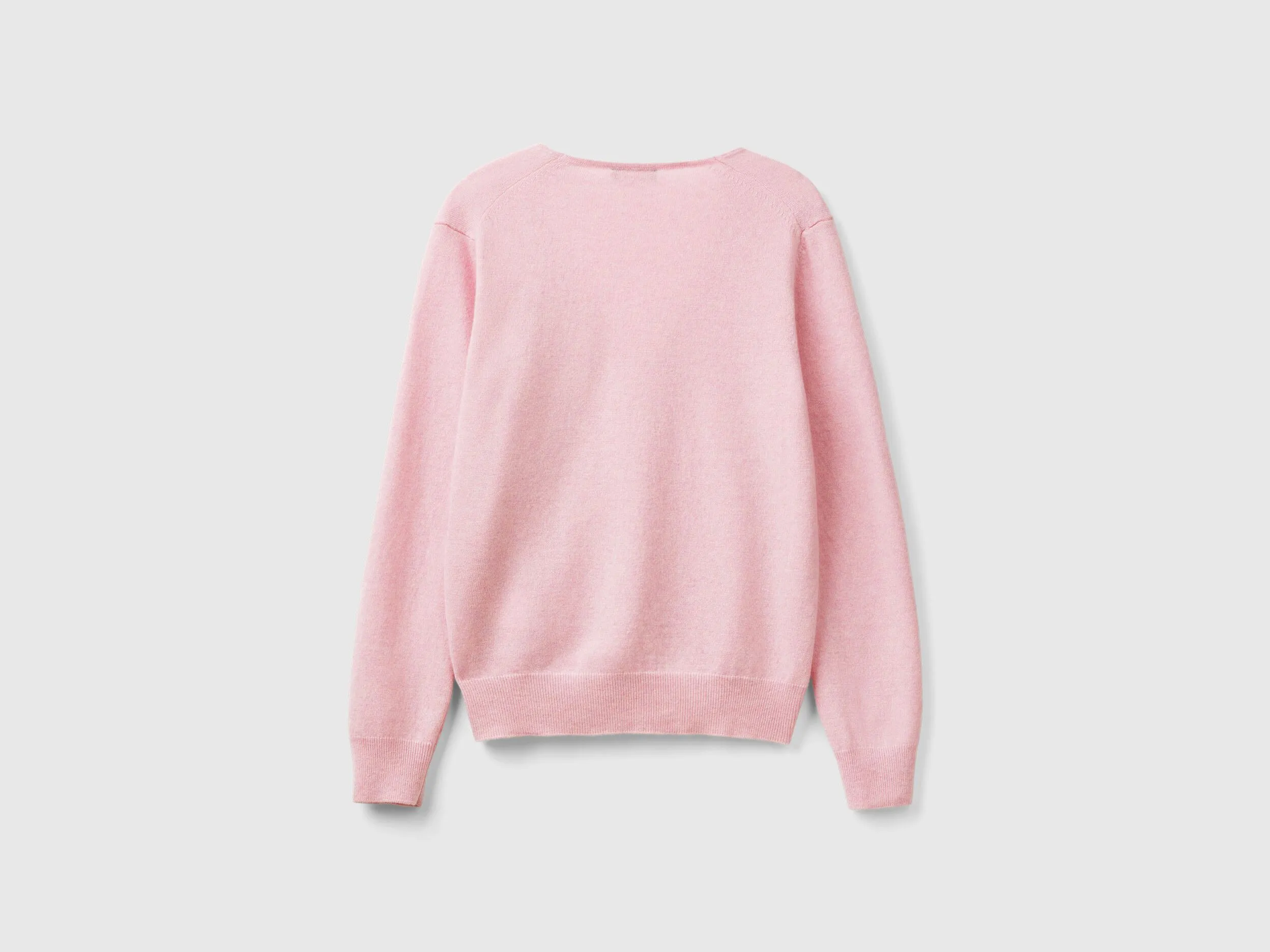 Marl pink V-neck sweater in pure Merino wool - Pink | Benetton