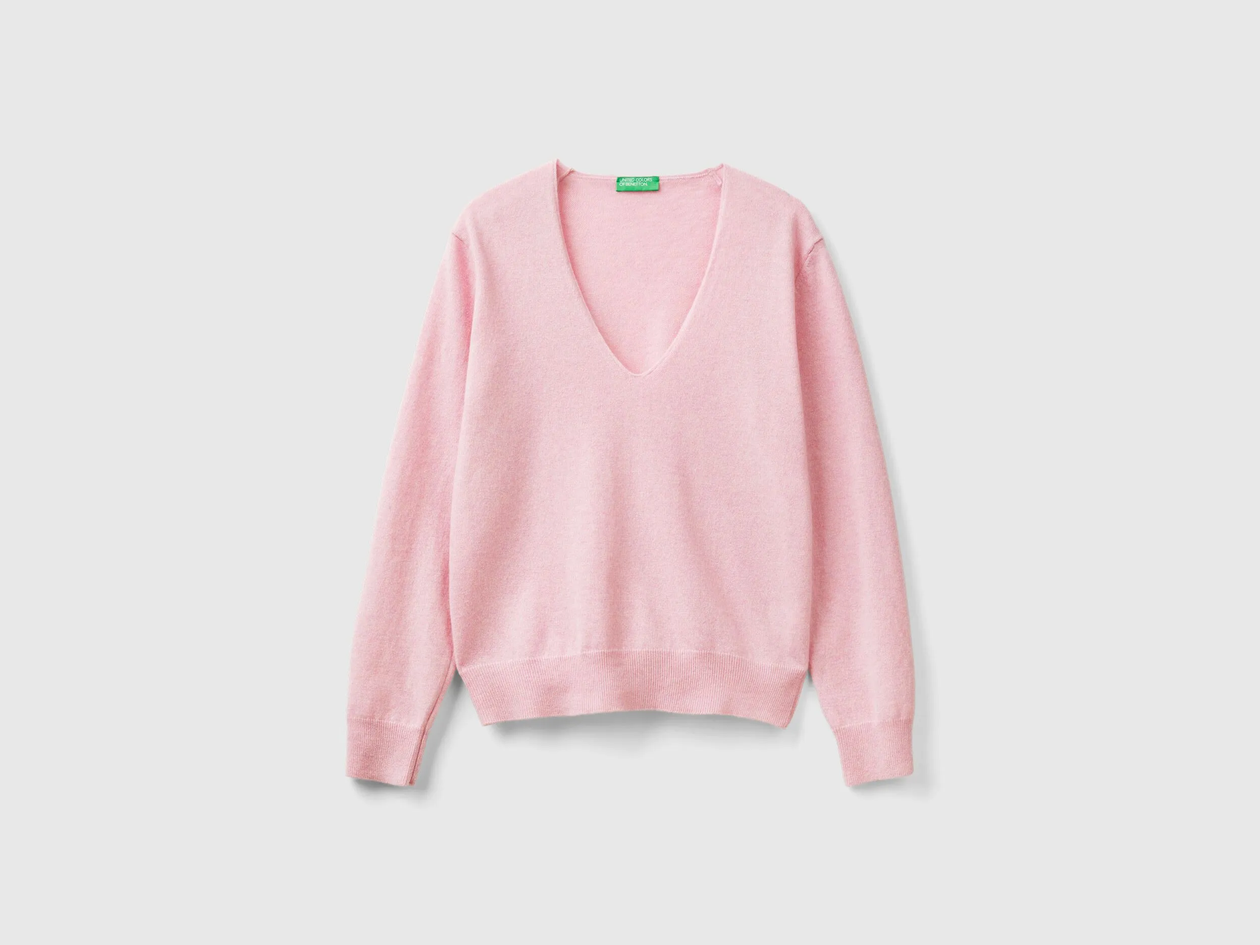 Marl pink V-neck sweater in pure Merino wool - Pink | Benetton