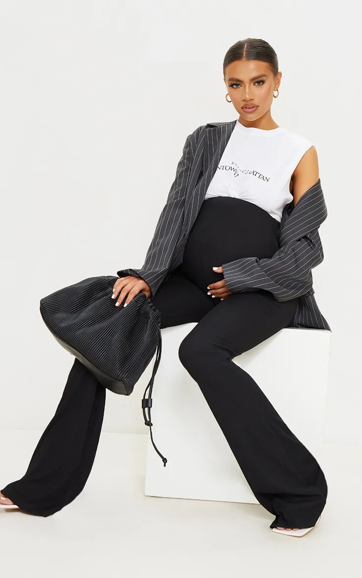 Maternity Black Ribbed Flared Leggings