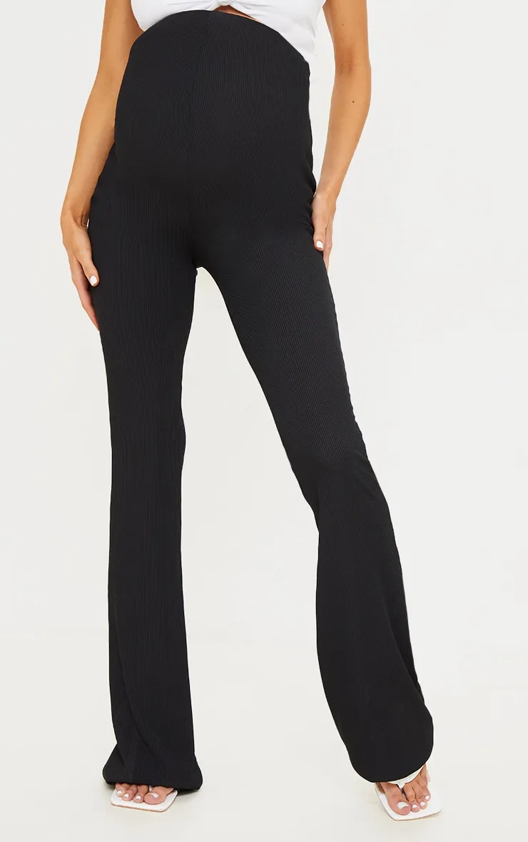 Maternity Black Ribbed Flared Leggings