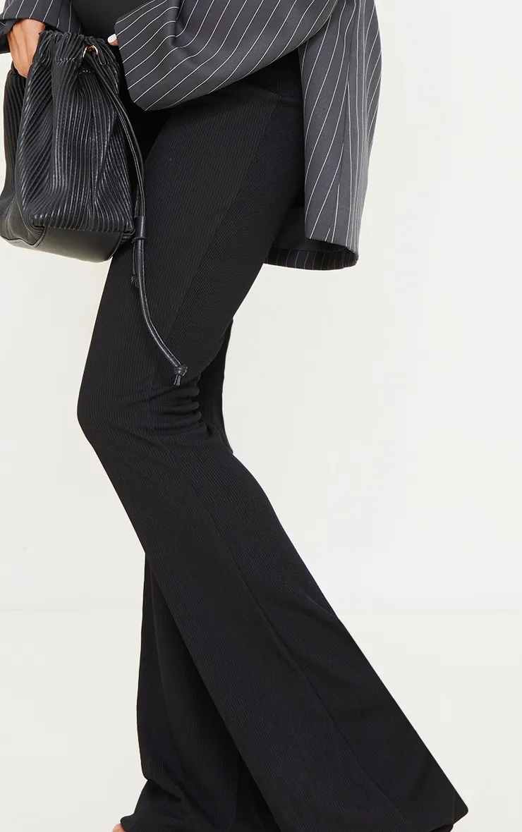 Maternity Black Ribbed Flared Leggings