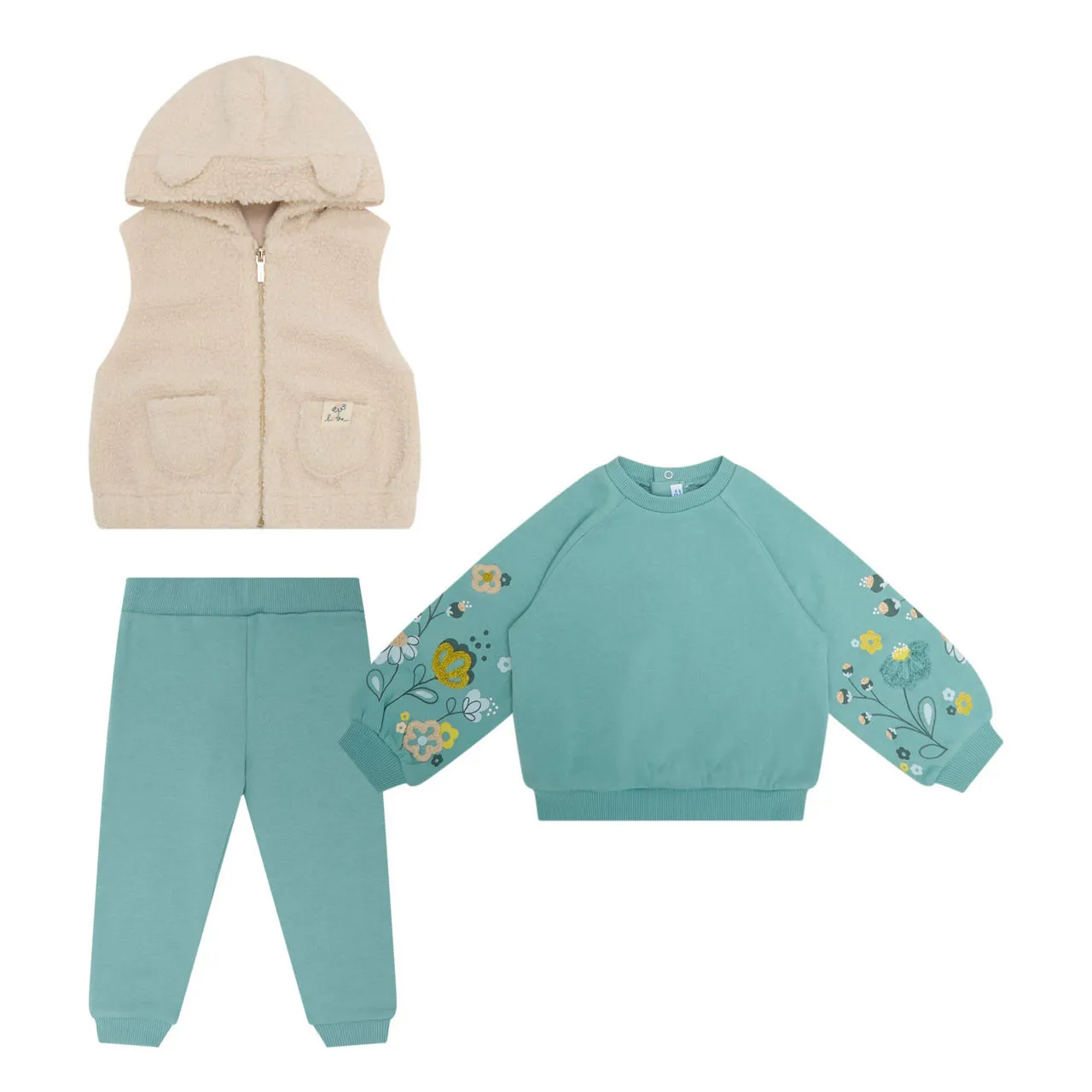 MAYORAL Three-Piece Sweatshirt, Sweatpants & Gilet Set - Light Green