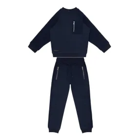 MAYORAL Two-Piece Grid Quilted Sweatshirt & Sweatpants Set - Navy