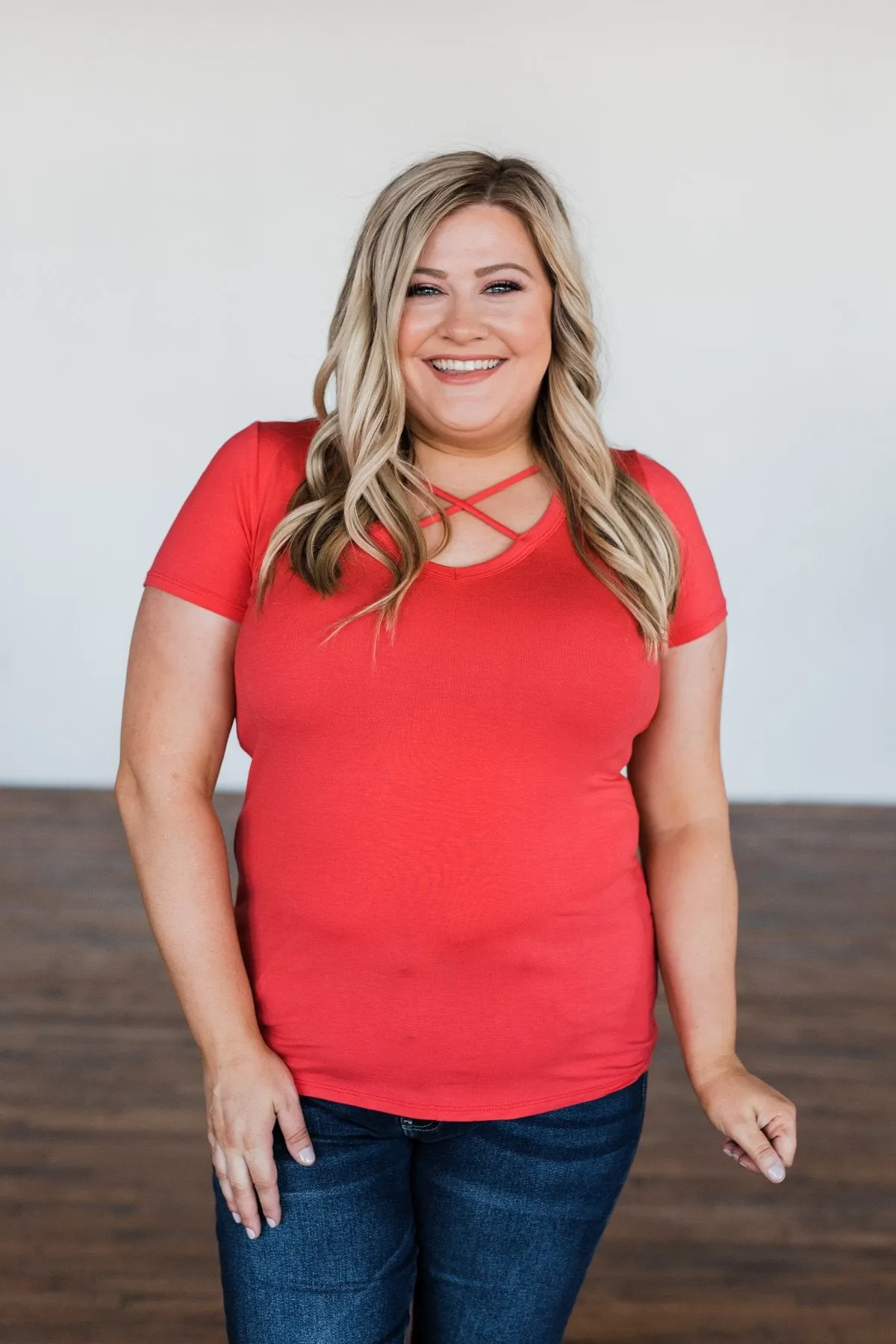 Meet Me Here Short Sleeve Top- Dark Coral