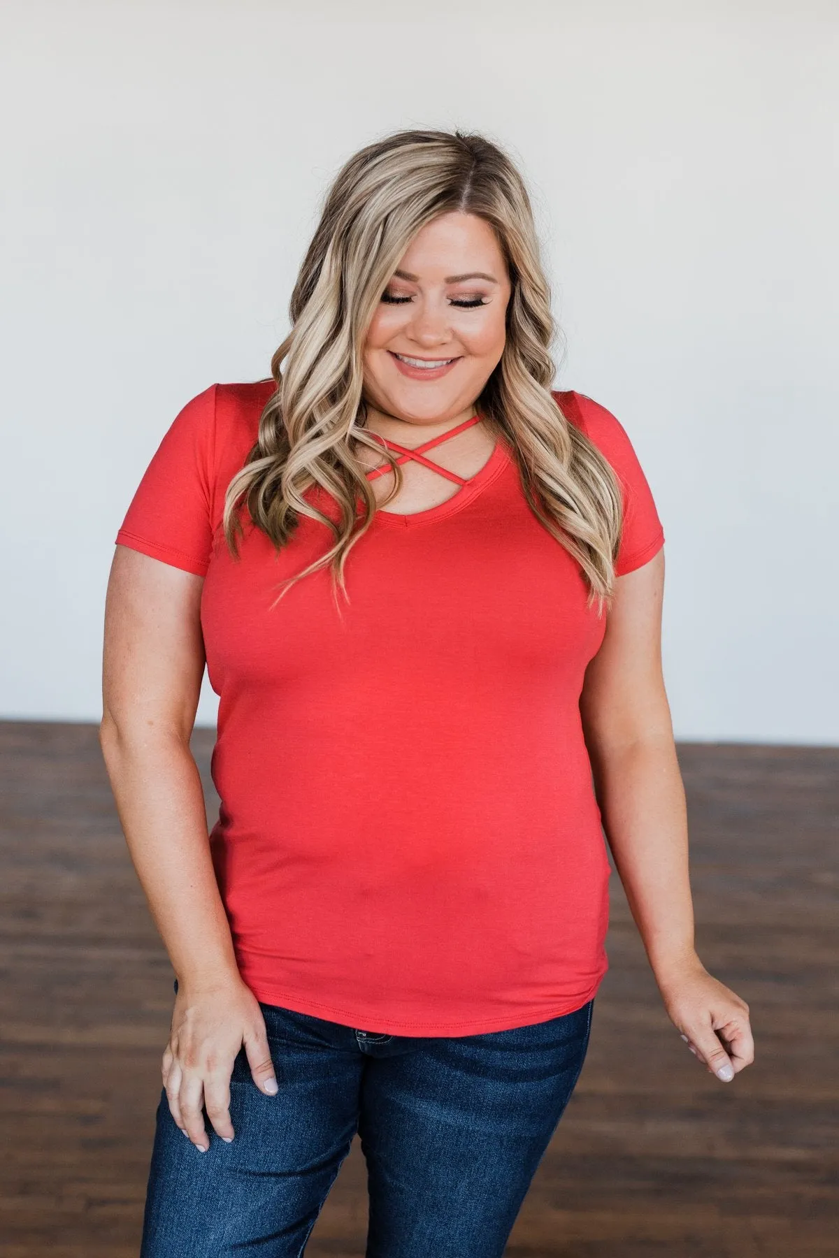 Meet Me Here Short Sleeve Top- Dark Coral