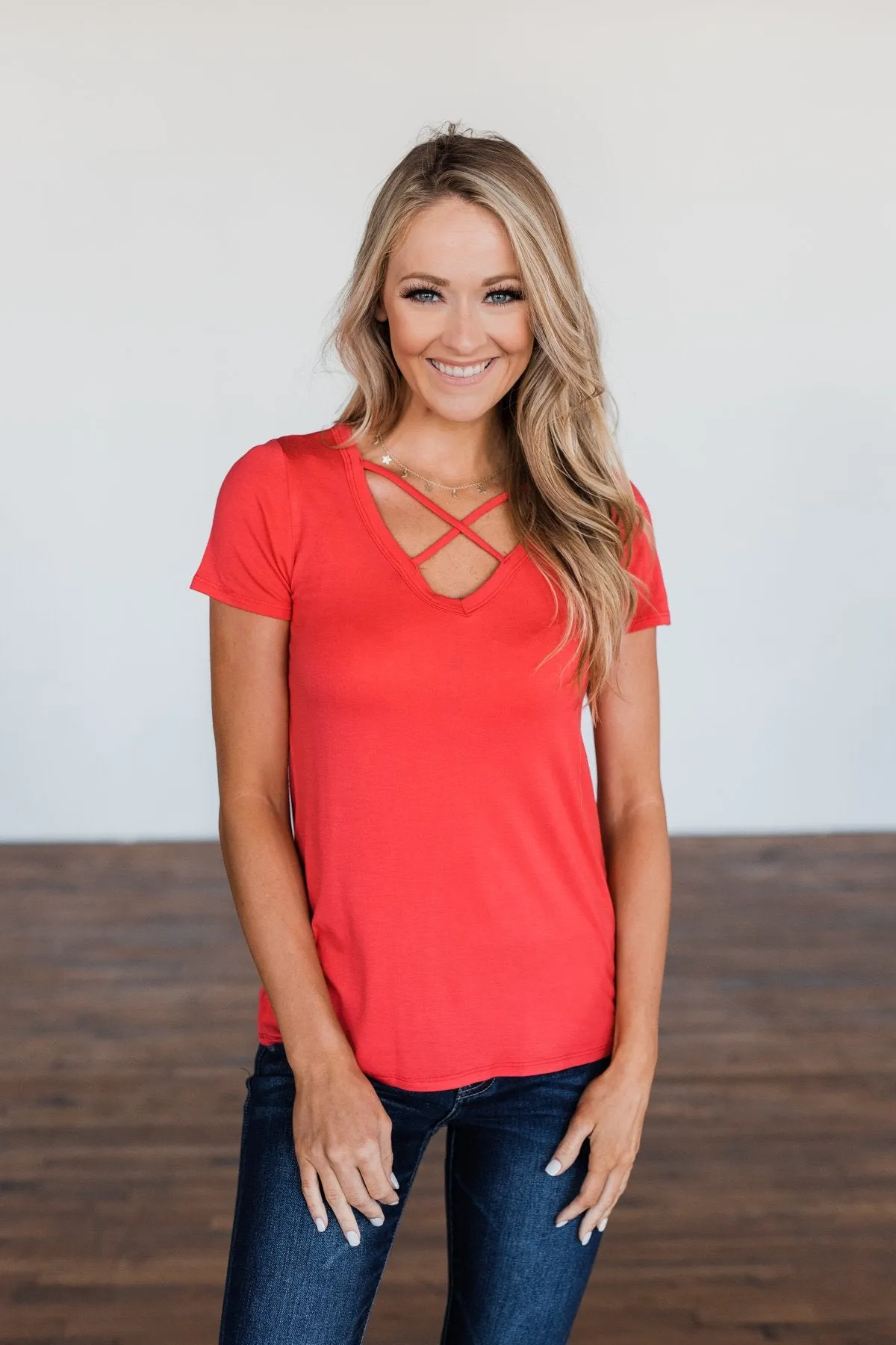 Meet Me Here Short Sleeve Top- Dark Coral