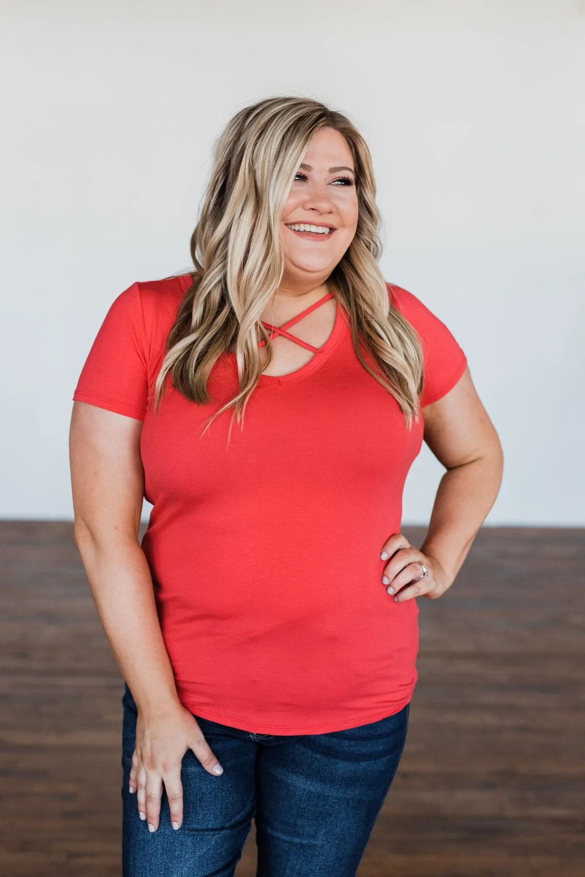 Meet Me Here Short Sleeve Top- Dark Coral