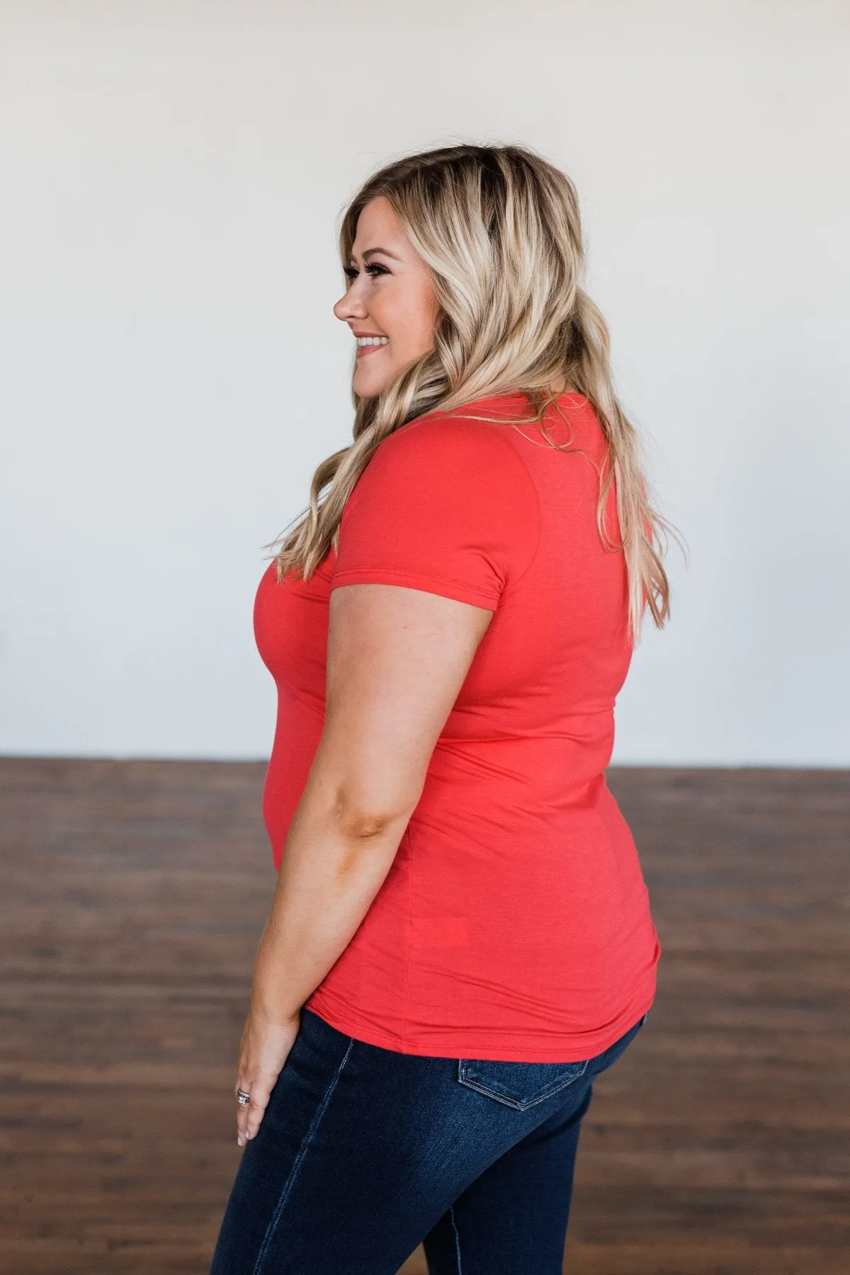 Meet Me Here Short Sleeve Top- Dark Coral