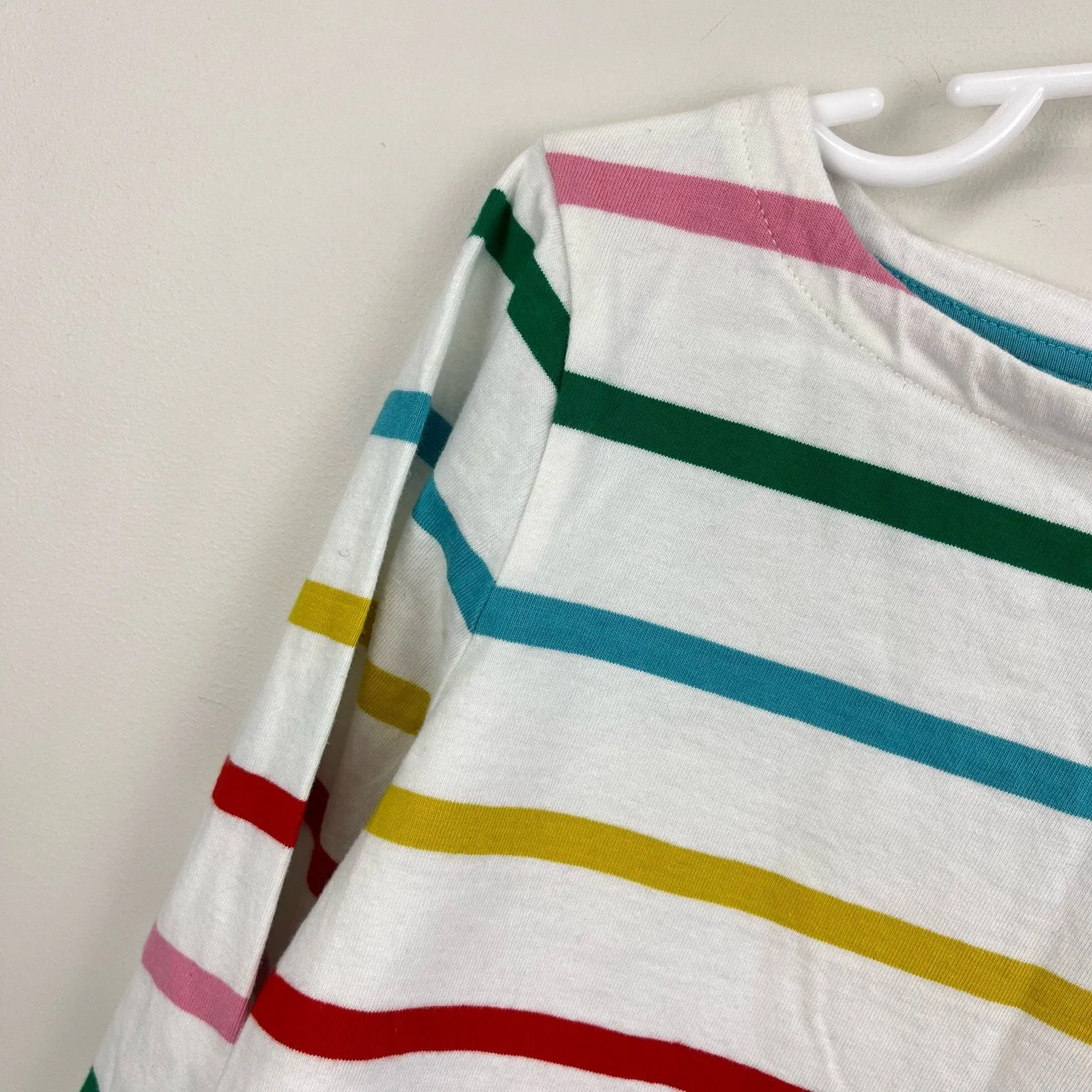 Mini Boden Fun Breton Tee Ivory/Multi Rainbow Cuff 7-8