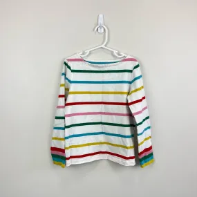 Mini Boden Fun Breton Tee Ivory/Multi Rainbow Cuff 7-8